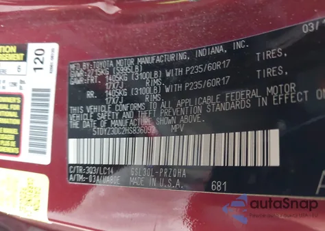 2017 Toyota Sienna Xle 8 Passenger z USA, uszkodzony, nr VIN 5TDYZ3DC2HS836092